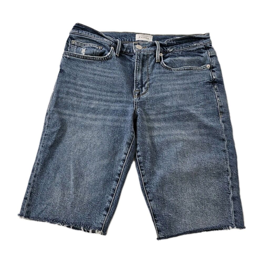 FRAME Shorts Mens 31 Blue L'Homme Cut-Off Denim Raw Hem Cotton Stretch
